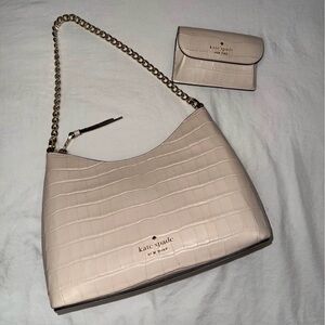 Kate Spade Beige Croc-Embossed Shoulder Bag and Wallet